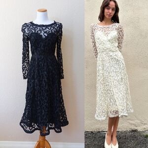 Victor Costa vintage 1980s black lace overlay cocktail midi dress